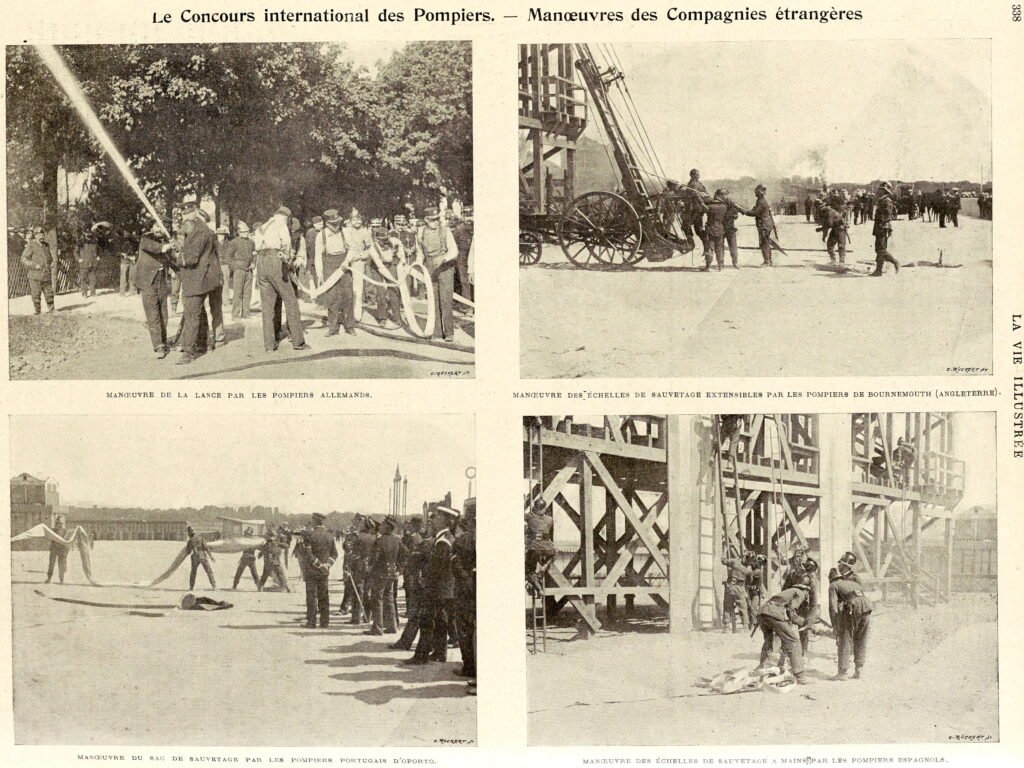 concours de pompiers,histoire des pompiers français,manœuvres de pompiers,compétitions de pompes incendie,Fédération nationale des pompiers de France,pompiers au XIXe siècle,professionnalisation des pompiers,traditions des sapeurs-pompiers,concours de manœuvres incendie,histoire des sapeurs-pompiers,concours,manoeuvres,traditions,compétitions,culture,épreuves,technique,fanfares,fêtes,honneur