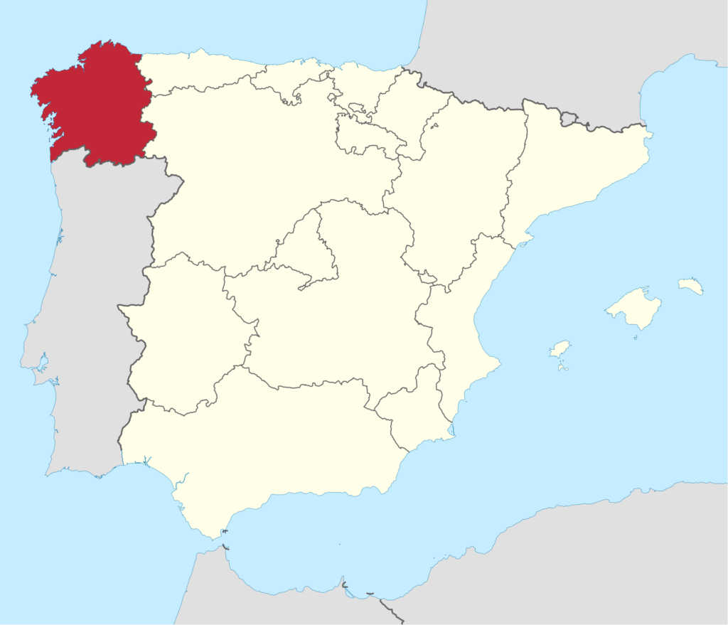 Carte de l’Espagne avec la Galice en rouge