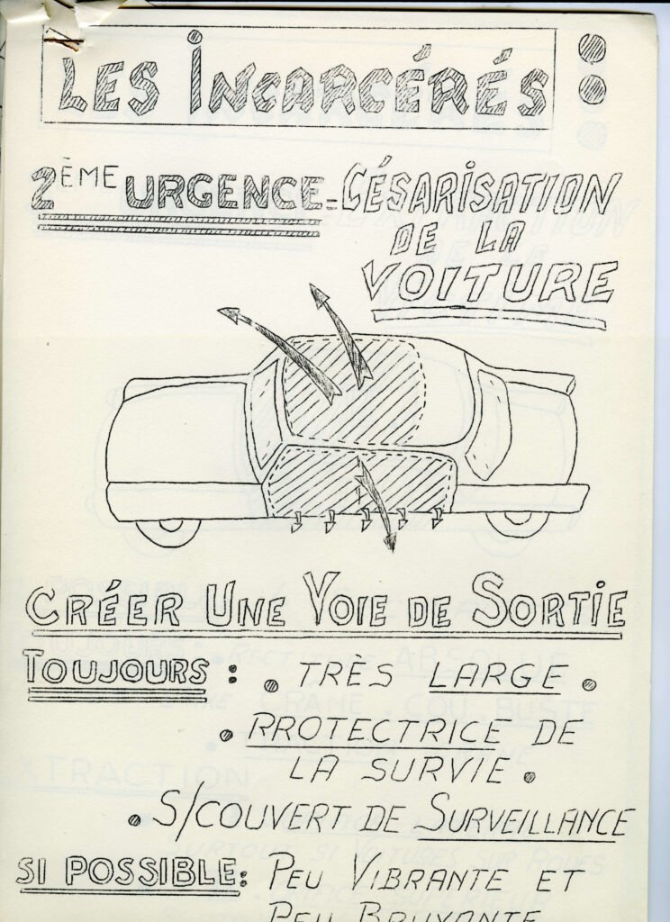 Affiche dessinée sur incendie et évacuation voiture