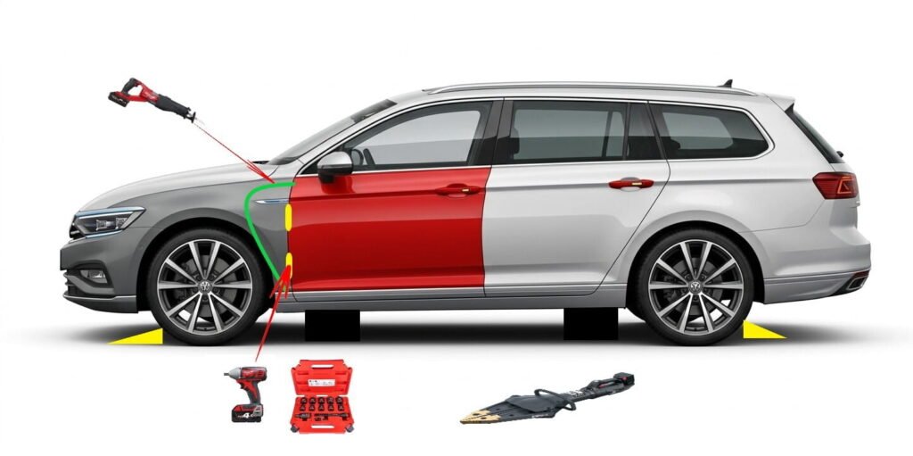 Schéma de réparation de portière sur break Volkswagen